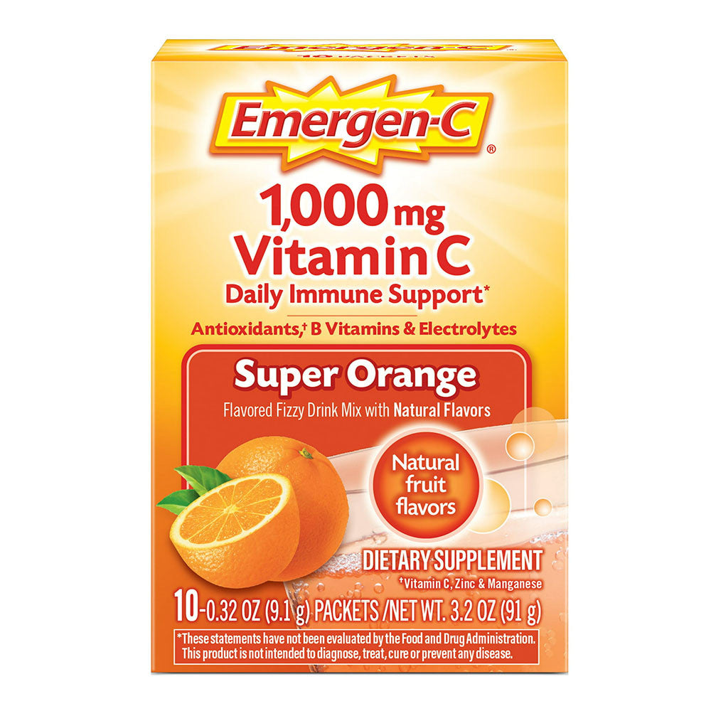 Emergen-C 1000 Mg Vitamin C Fizzy Drink Mix, Super Orange, 10 Ea